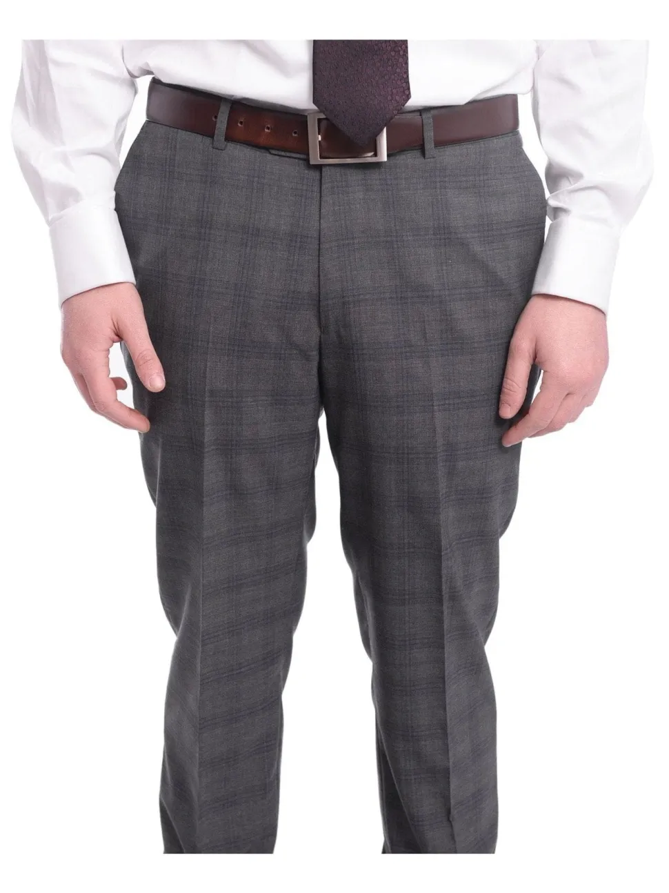 Napoli Slim Fit Gray & Blue Plaid Two Button Half Canvassed Wool Suit