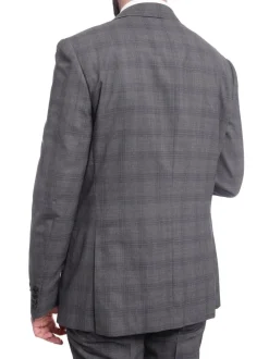 Napoli Slim Fit Gray & Blue Plaid Two Button Half Canvassed Wool Suit