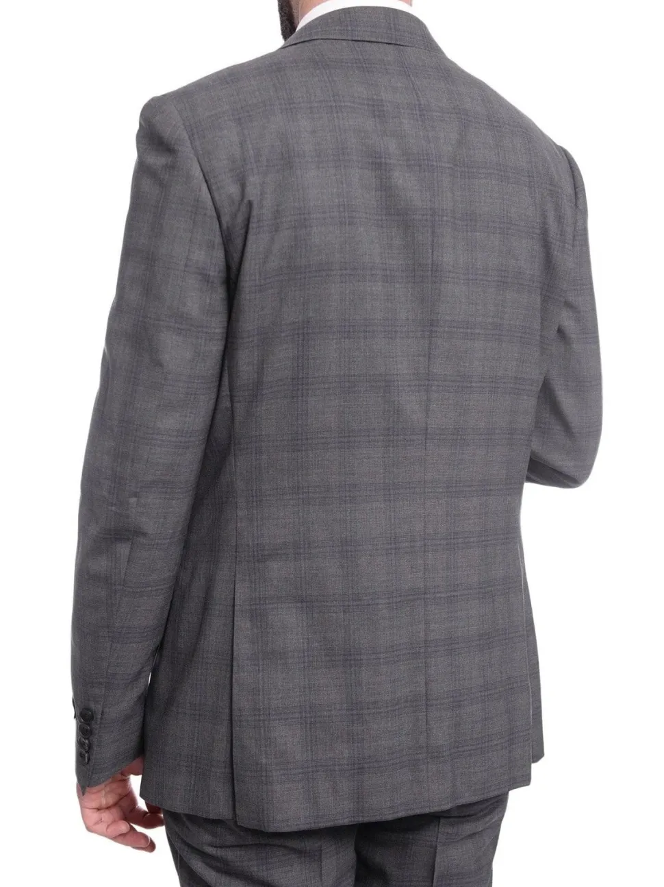 Napoli Slim Fit Gray & Blue Plaid Two Button Half Canvassed Wool Suit