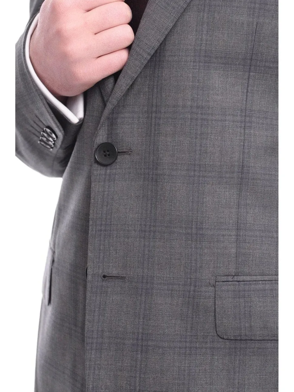 Napoli Slim Fit Gray & Blue Plaid Two Button Half Canvassed Wool Suit