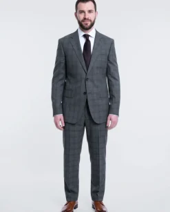 Napoli Slim Fit Gray & Blue Plaid Two Button Half Canvassed Wool Suit