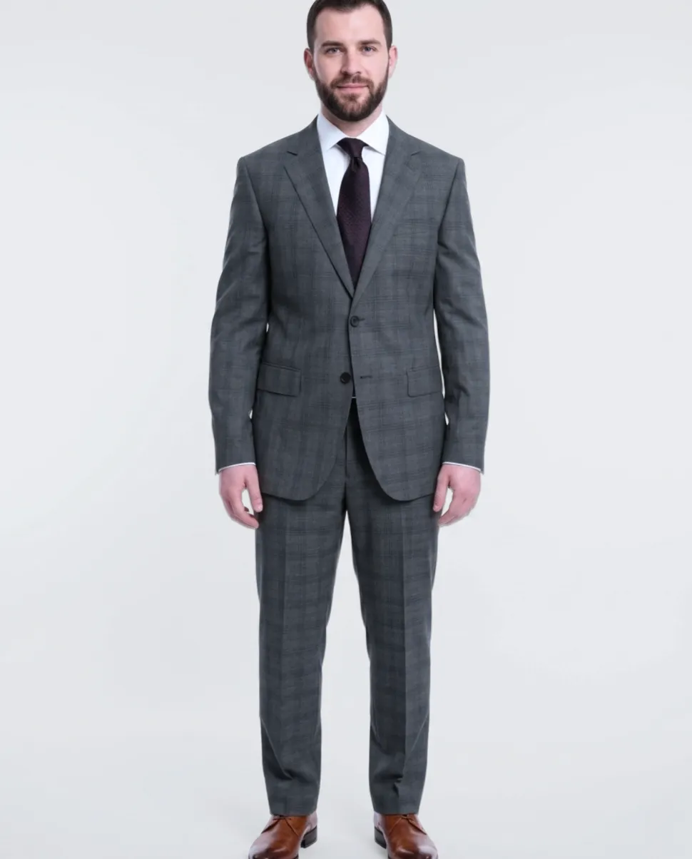 Napoli Slim Fit Gray & Blue Plaid Two Button Half Canvassed Wool Suit