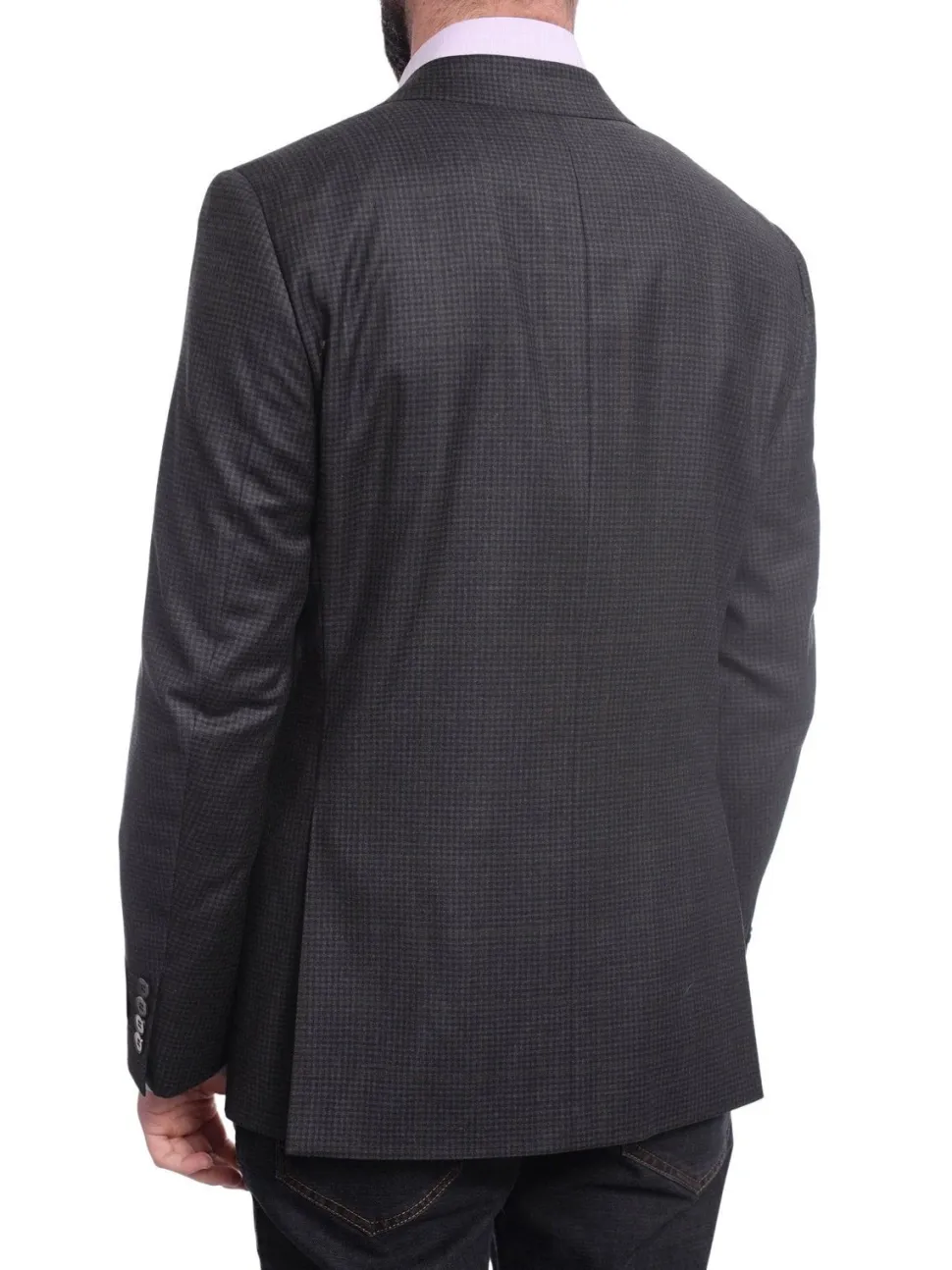 Napoli Slim Fit Gray Check Half Canvassed Super 150s Wool Blazer Sportcoat