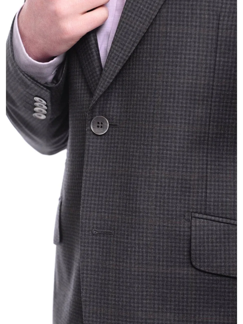 Napoli Slim Fit Gray Check Half Canvassed Super 150s Wool Blazer Sportcoat
