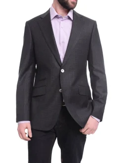 Napoli Slim Fit Gray Check Half Canvassed Super 150s Wool Blazer Sportcoat