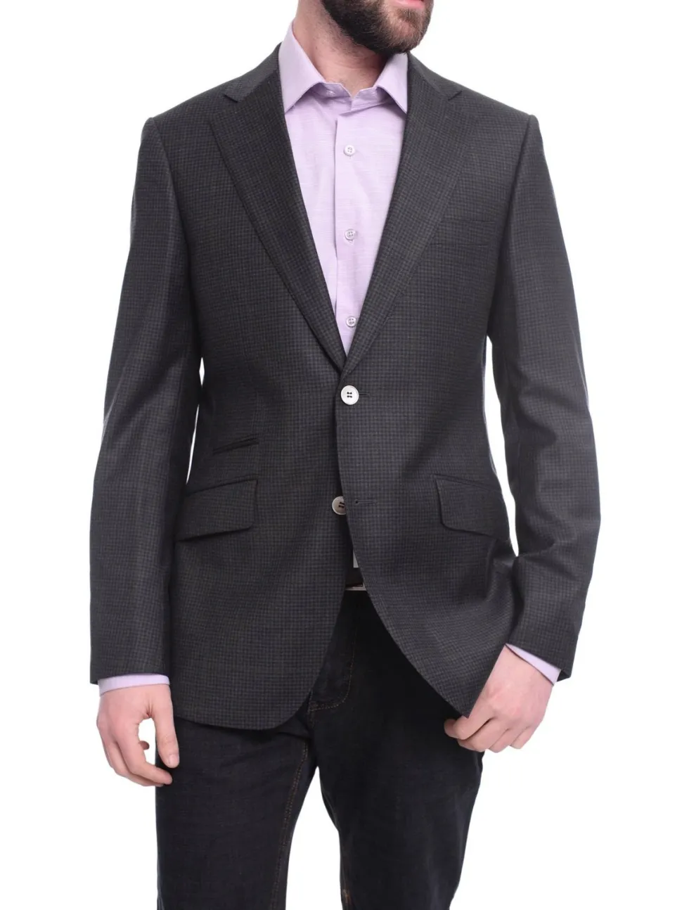 Napoli Slim Fit Gray Check Half Canvassed Super 150s Wool Blazer Sportcoat