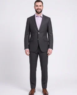 Napoli Slim Fit Gray Check Half Canvassed Super 150s Wool Blazer Sportcoat