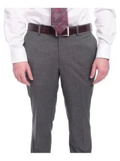 Napoli Slim Fit Gray Check Half Canvassed Marzotto Wool Suit Slanted Pockets