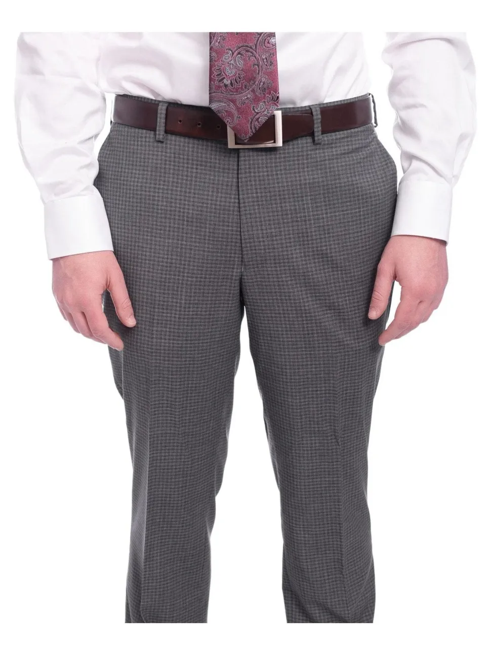 Napoli Slim Fit Gray Check Half Canvassed Marzotto Wool Suit Slanted Pockets