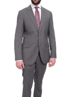 Napoli Slim Fit Gray Check Half Canvassed Marzotto Wool Suit Slanted Pockets
