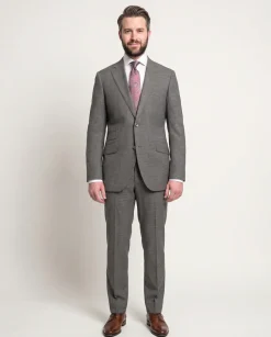 Napoli Slim Fit Gray Check Half Canvassed Marzotto Wool Suit Slanted Pockets