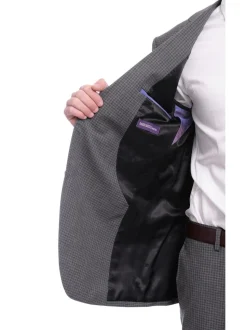 Napoli Slim Fit Gray Check Half Canvassed Marzotto Wool Suit Slanted Pockets