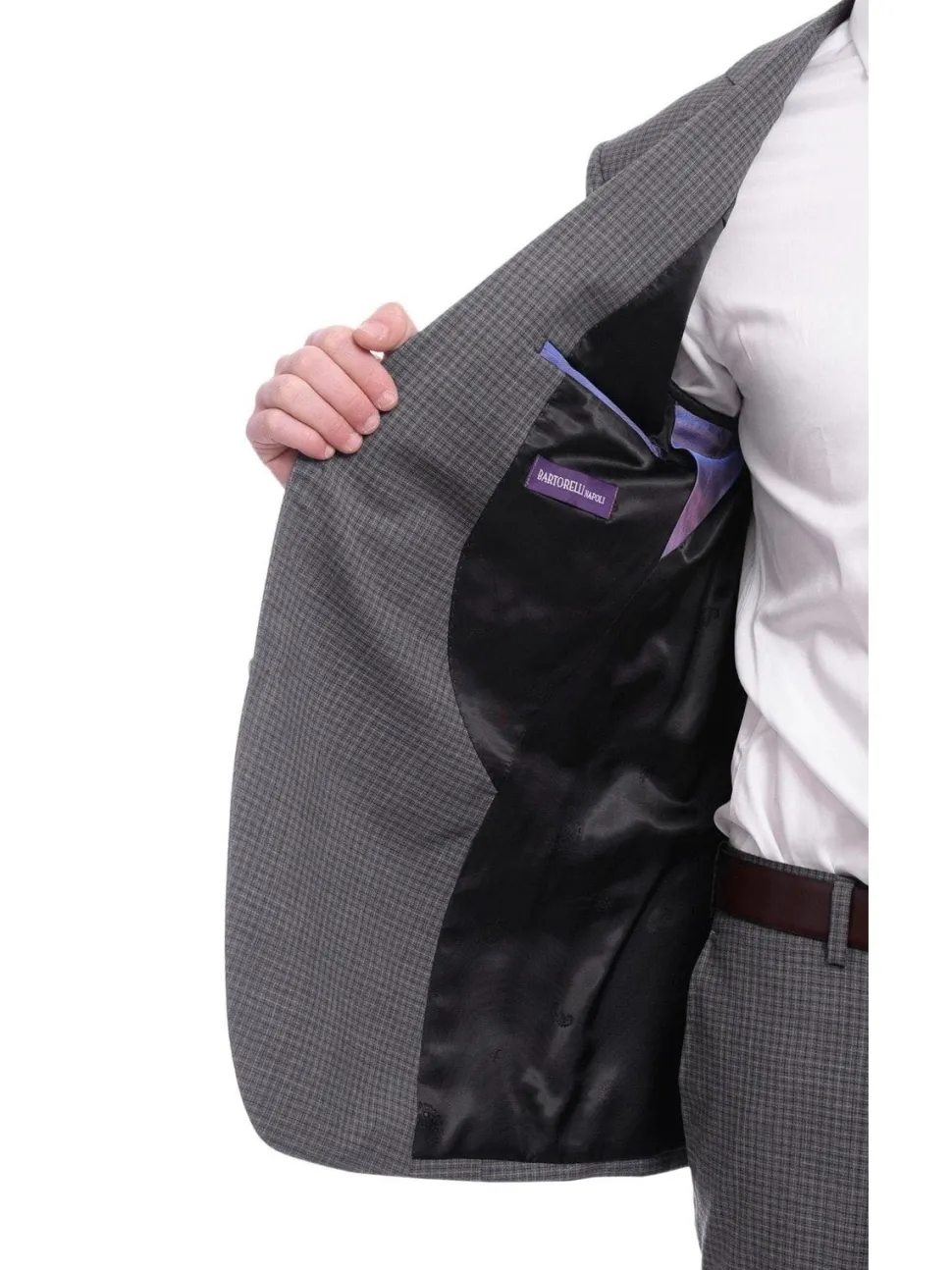 Napoli Slim Fit Gray Check Half Canvassed Marzotto Wool Suit Slanted Pockets