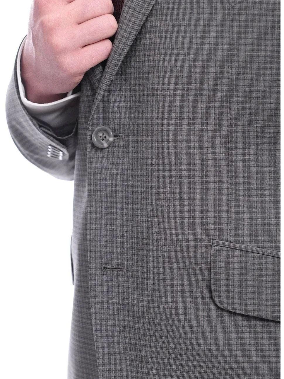 Napoli Slim Fit Gray Check Half Canvassed Marzotto Wool Suit Slanted Pockets