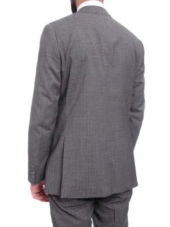 Napoli Slim Fit Gray Check Half Canvassed Marzotto Wool Suit Slanted Pockets