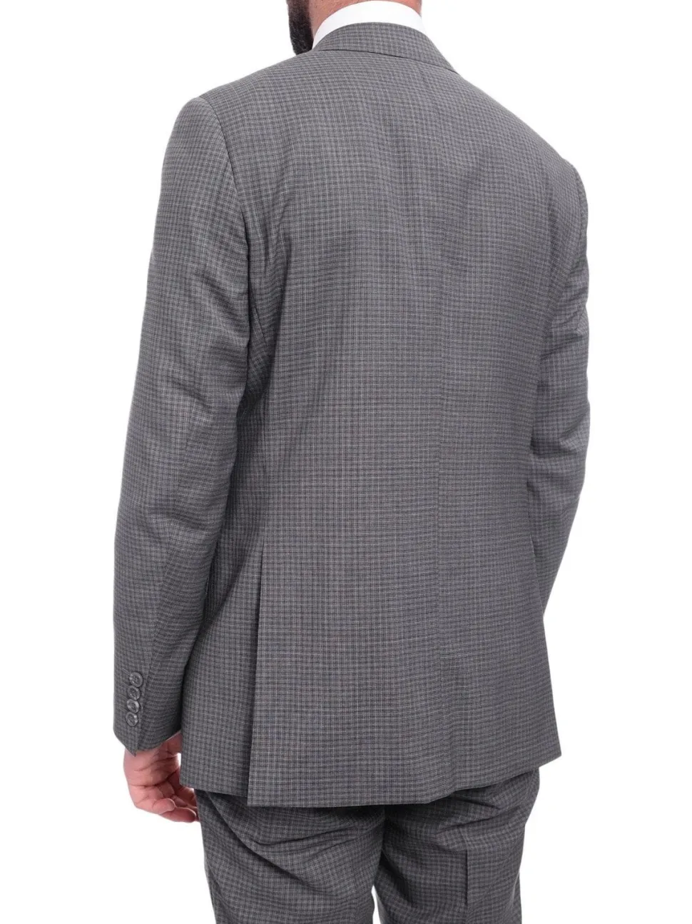 Napoli Slim Fit Gray Check Half Canvassed Marzotto Wool Suit Slanted Pockets