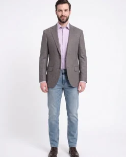 Napoli Slim Fit Gray Herringbone Half Canvassed Cashmere Blazer Sportcoat