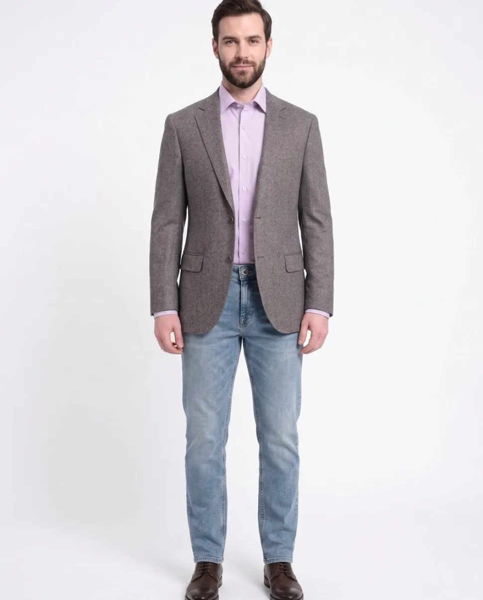 Napoli Slim Fit Gray Herringbone Half Canvassed Cashmere Blazer Sportcoat