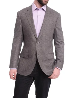 Napoli Slim Fit Gray Herringbone Half Canvassed Cashmere Blazer Sportcoat