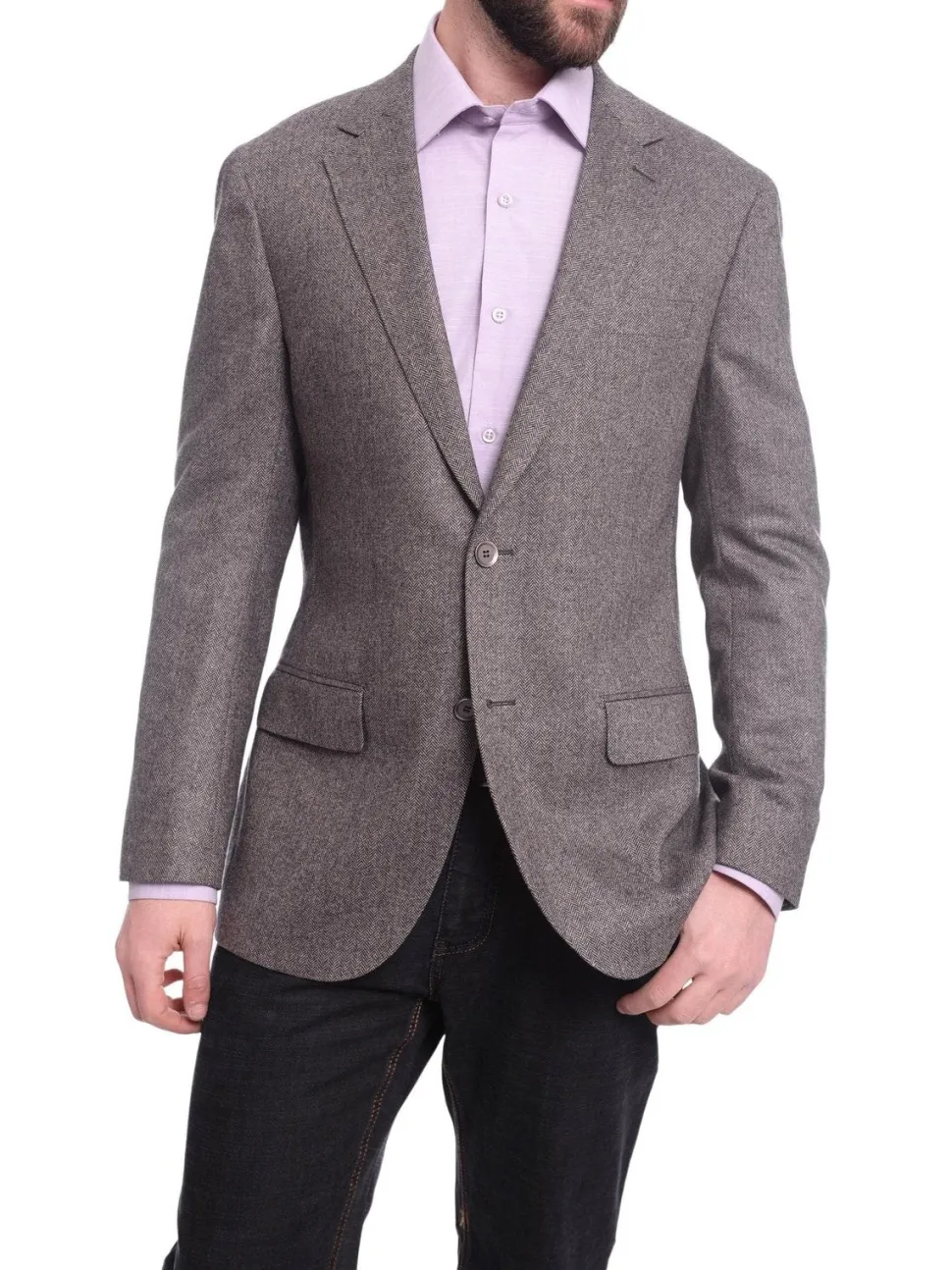 Napoli Slim Fit Gray Herringbone Half Canvassed Cashmere Blazer Sportcoat