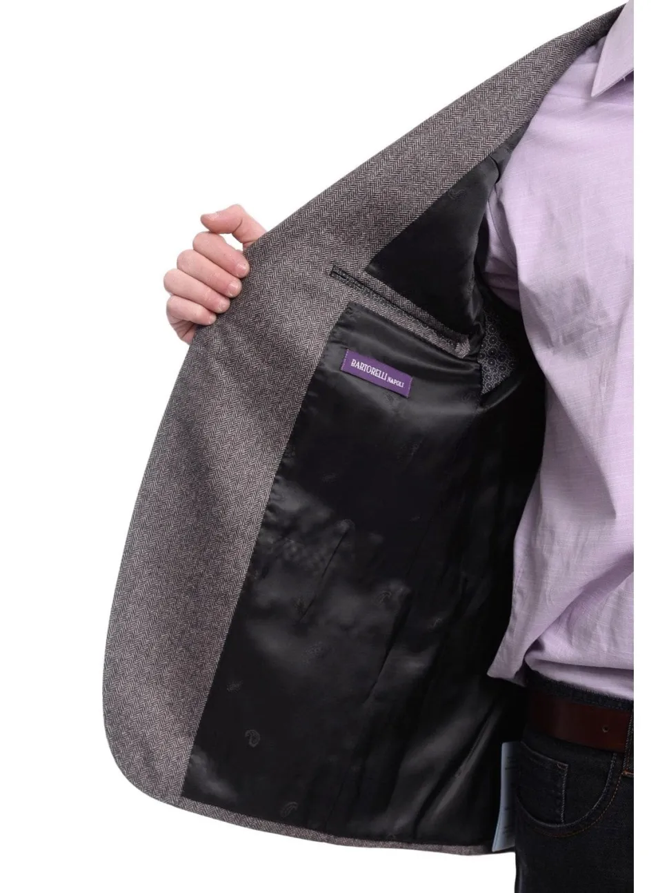 Napoli Slim Fit Gray Herringbone Half Canvassed Cashmere Blazer Sportcoat