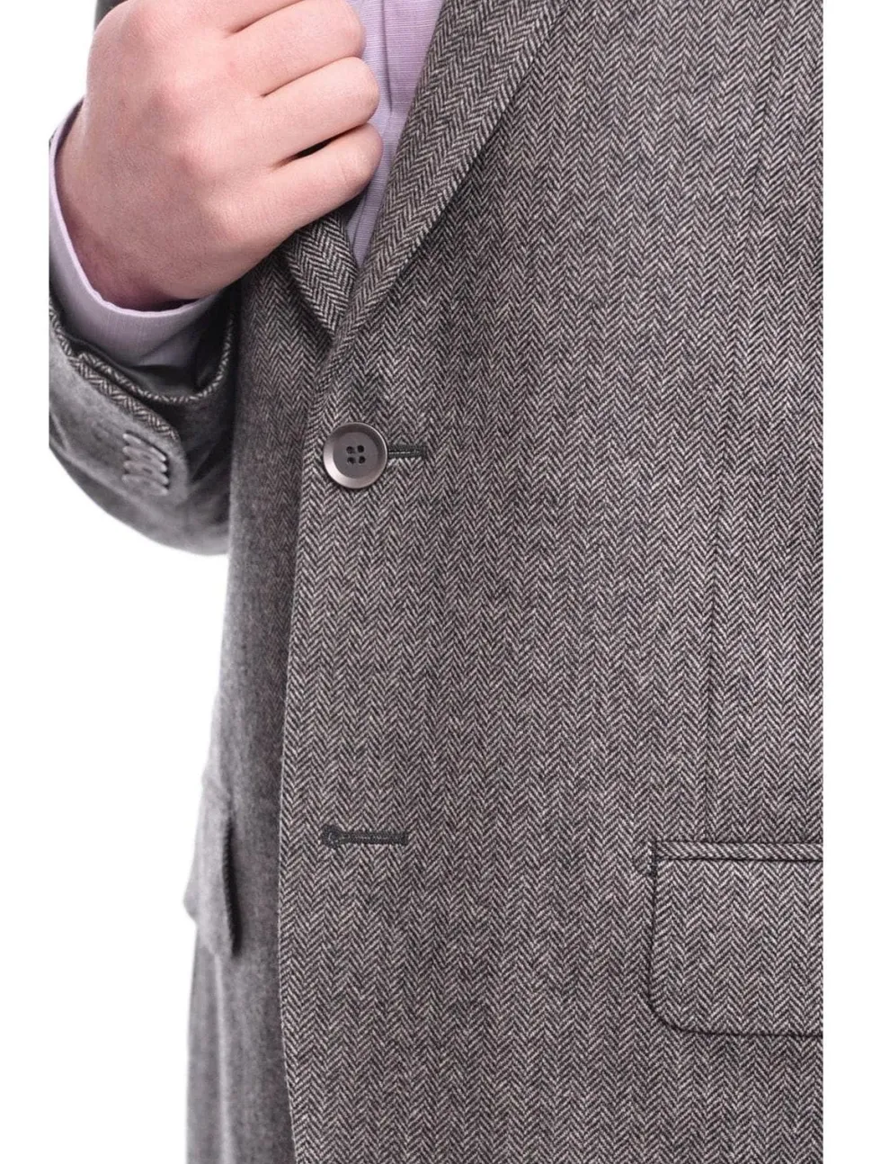 Napoli Slim Fit Gray Herringbone Half Canvassed Cashmere Blazer Sportcoat