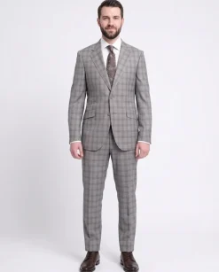 Napoli Slim Fit Gray Plaid Windowpane Half Canvassed Tallia Deflino Wool Suit