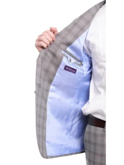 Napoli Slim Fit Gray Plaid Windowpane Half Canvassed Tallia Deflino Wool Suit