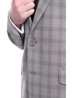 Napoli Slim Fit Gray Plaid Windowpane Half Canvassed Tallia Deflino Wool Suit