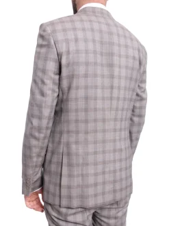 Napoli Slim Fit Gray Plaid Windowpane Half Canvassed Tallia Deflino Wool Suit