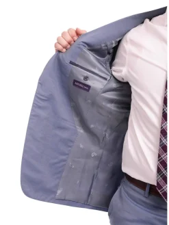 Napoli Slim Fit Light Blue Textured Half Canvassed Two Button Wool Suit