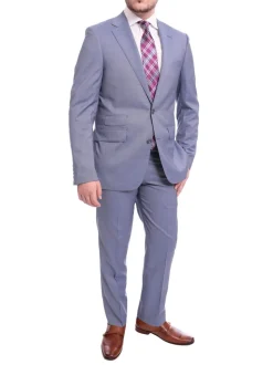 Napoli Slim Fit Light Blue Textured Half Canvassed Two Button Wool Suit