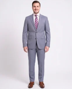 Napoli Slim Fit Light Blue Textured Half Canvassed Two Button Wool Suit