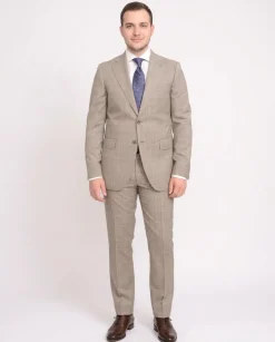 Napoli Slim Fit Light Brown Glen Plaid Half Canvassed Marzotto Wool Suit