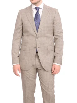 Napoli Slim Fit Light Brown Glen Plaid Half Canvassed Marzotto Wool Suit