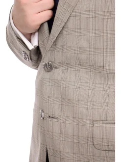 Napoli Slim Fit Light Brown Glen Plaid Half Canvassed Marzotto Wool Suit