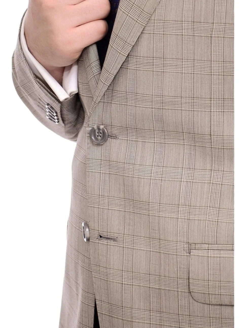Napoli Slim Fit Light Brown Glen Plaid Half Canvassed Marzotto Wool Suit