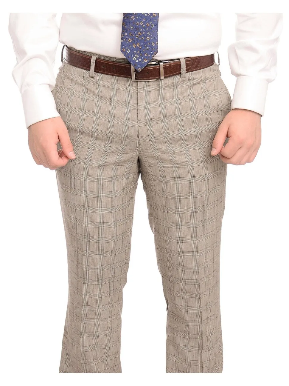 Napoli Slim Fit Light Brown Glen Plaid Half Canvassed Marzotto Wool Suit