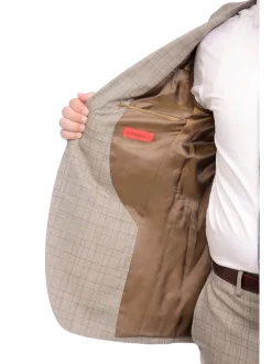 Napoli Slim Fit Light Brown Glen Plaid Half Canvassed Marzotto Wool Suit