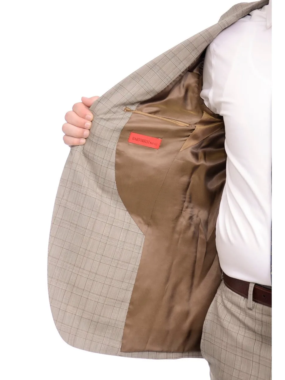 Napoli Slim Fit Light Brown Glen Plaid Half Canvassed Marzotto Wool Suit