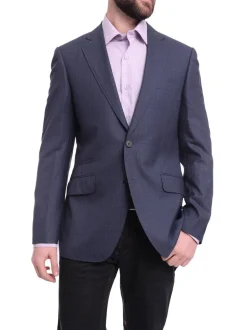Napoli Slim Fit Navy Blue Check Half Canvassed Zegna Wool Blazer Sportcoat
