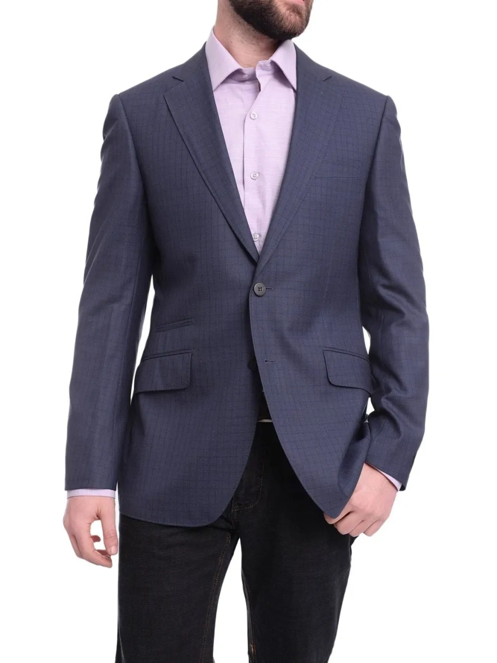 Napoli Slim Fit Navy Blue Check Half Canvassed Zegna Wool Blazer Sportcoat
