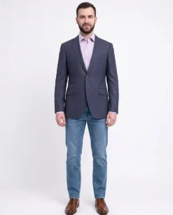 Napoli Slim Fit Navy Blue Check Half Canvassed Zegna Wool Blazer Sportcoat