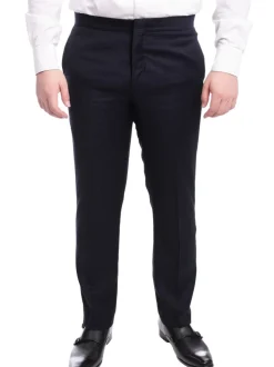 Napoli Slim Fit Navy Blue Check Two Button Wool Tuxedo Suit