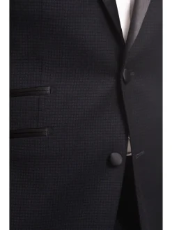 Napoli Slim Fit Navy Blue Check Two Button Wool Tuxedo Suit