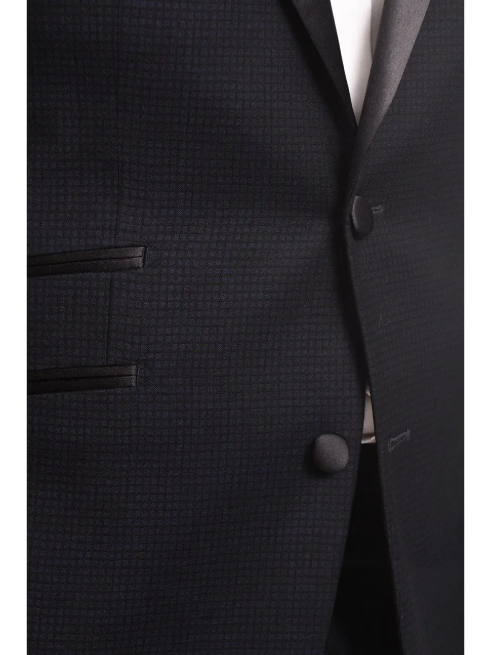 Napoli Slim Fit Navy Blue Check Two Button Wool Tuxedo Suit