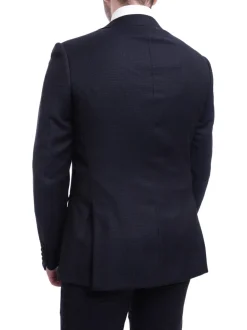 Napoli Slim Fit Navy Blue Check Two Button Wool Tuxedo Suit