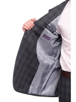 Napoli Slim Fit Navy Blue Glen Plaid Two Button Half Canvassed Reda Wool Suit