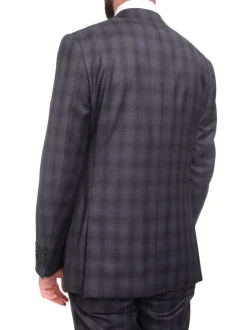 Napoli Slim Fit Navy Blue Glen Plaid Two Button Half Canvassed Reda Wool Suit