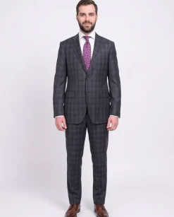Napoli Slim Fit Navy Blue Glen Plaid Two Button Half Canvassed Reda Wool Suit
